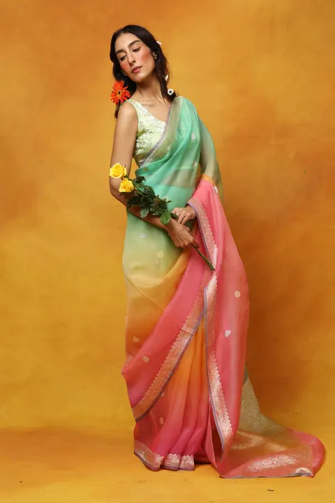 Pastel ombré organza saree