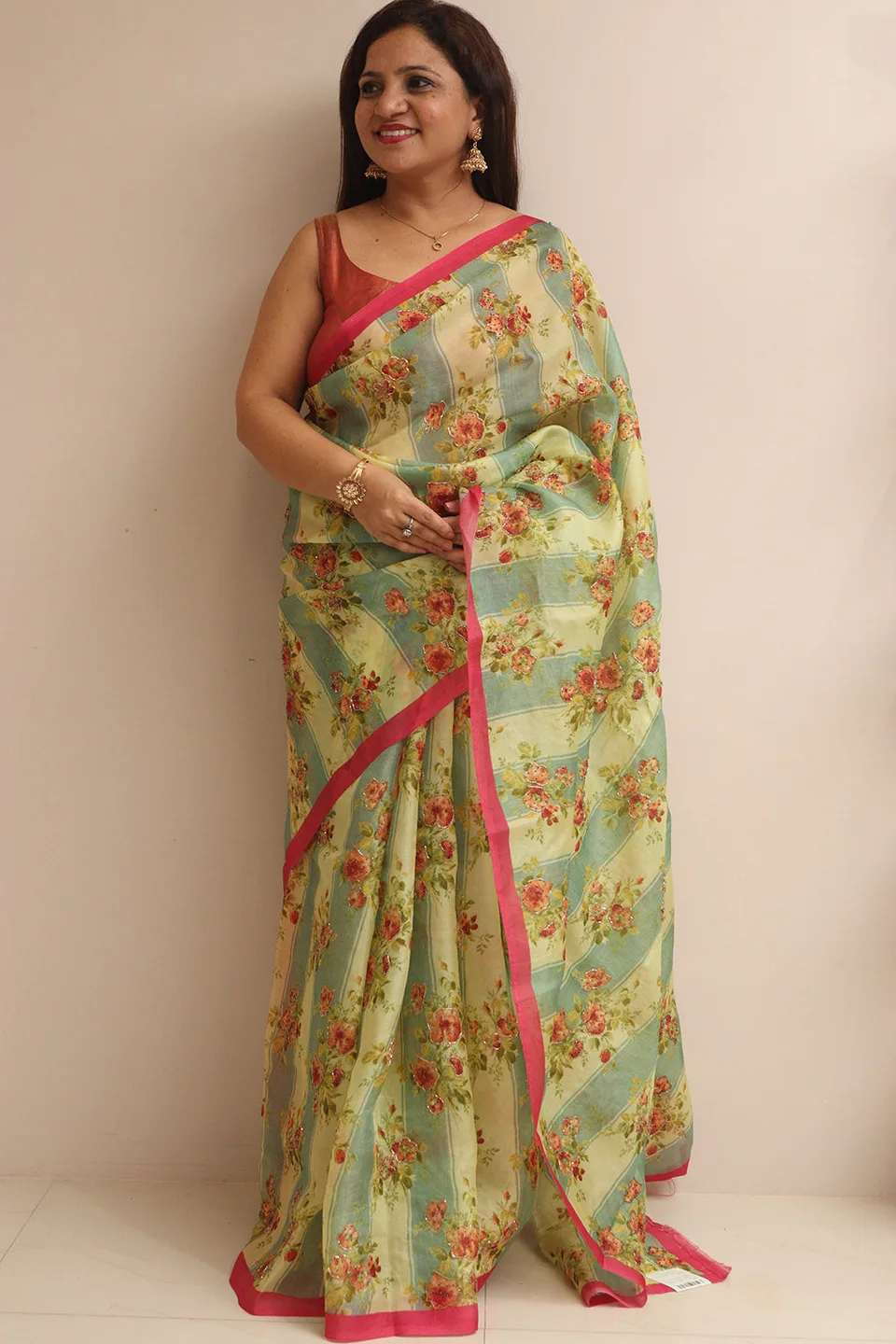 Garden Poetry — Floral pastel organza saree