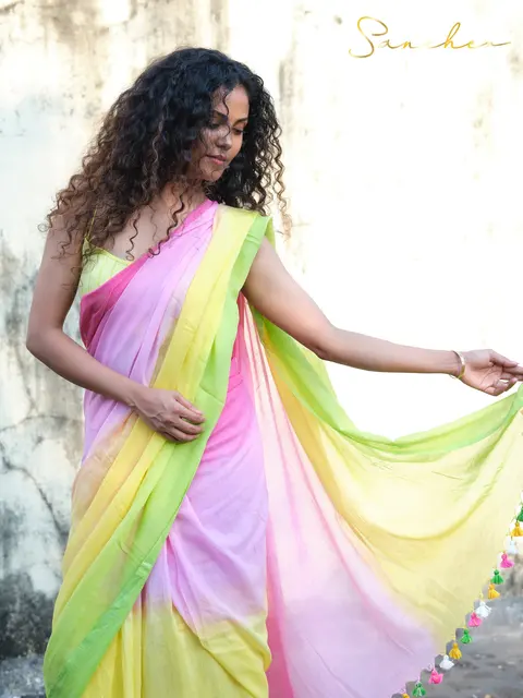 Pastel rainbow cotton saree