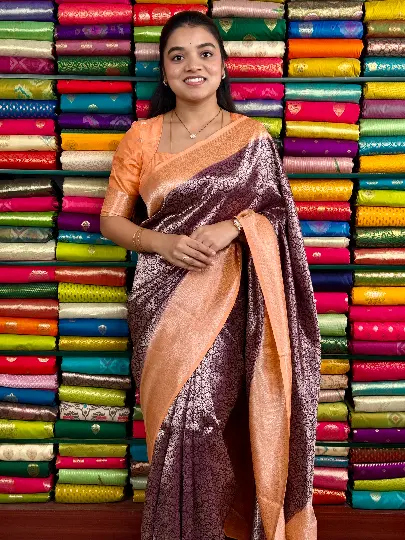 Purple & peach silk saree