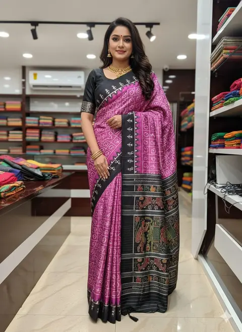 Purple & black silk saree