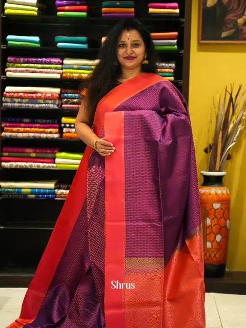 Purple & orange silk saree