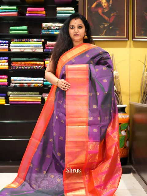 Purple & orange cotton saree