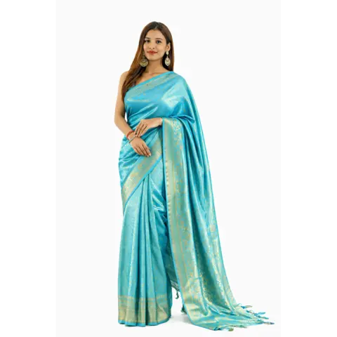 Turquoise silk saree