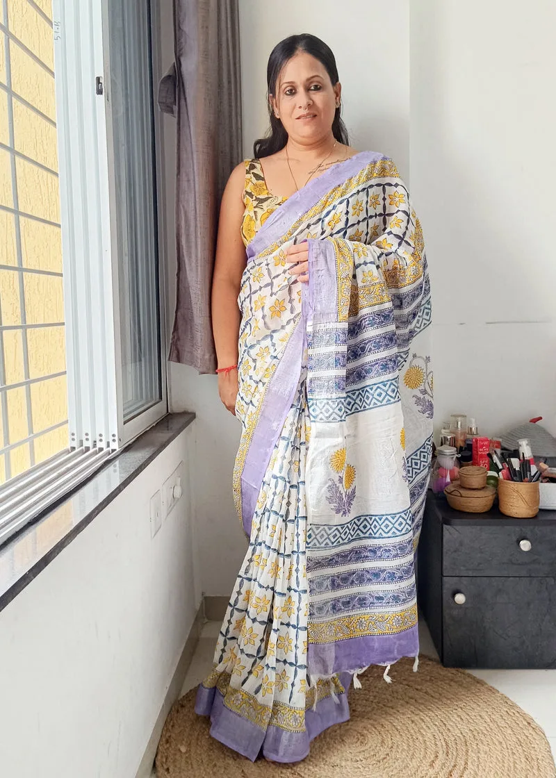 Phoolmati Morning — Ivory & floral cotton saree