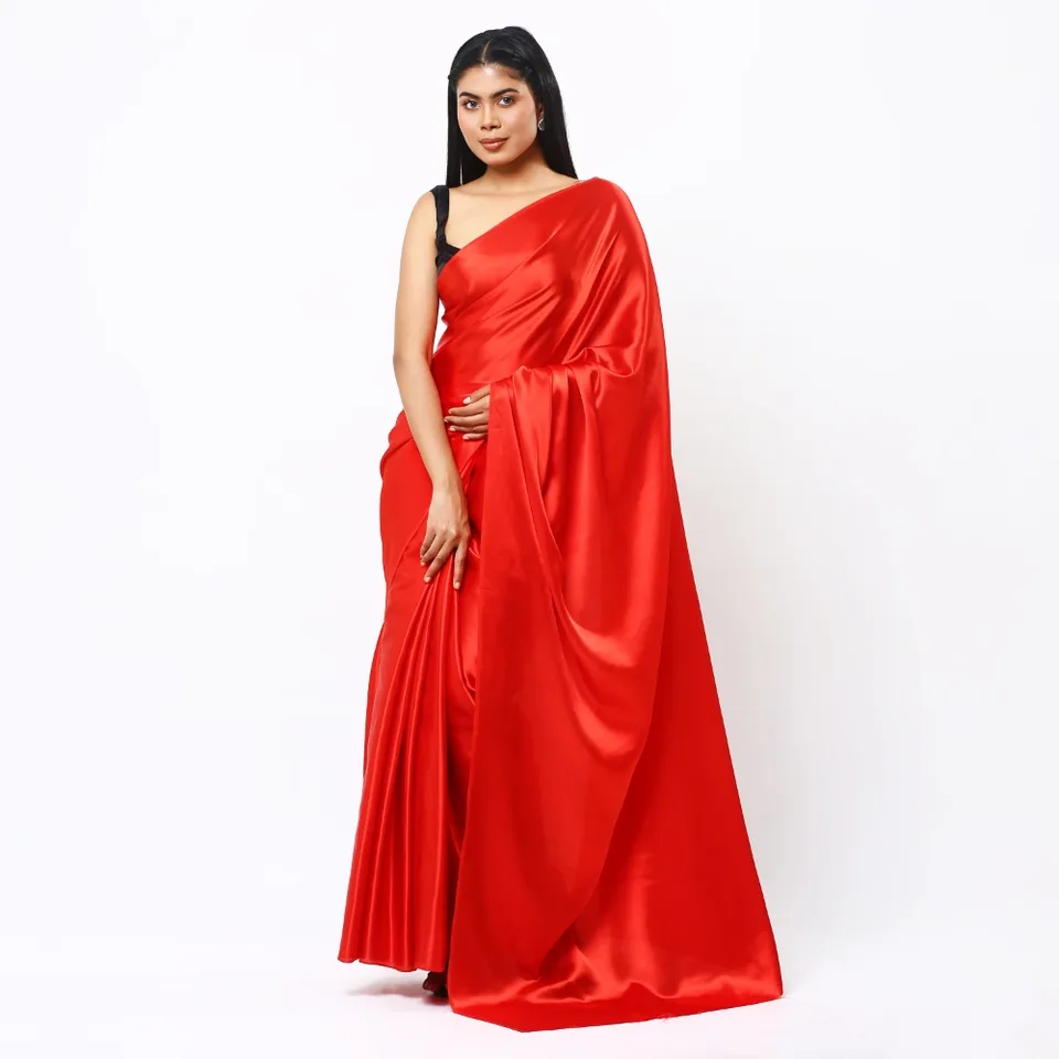 Sindoor Glow — Scarlet red silk saree